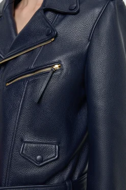 Anton Moon Biker Jacket in Dark Navy Textured Leather