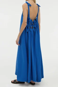 Aras Maxi Dress in Cobalt Linen Silk