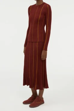 Augie Pinstripe Knit Sweater in Burnt Sienna Merino Wool