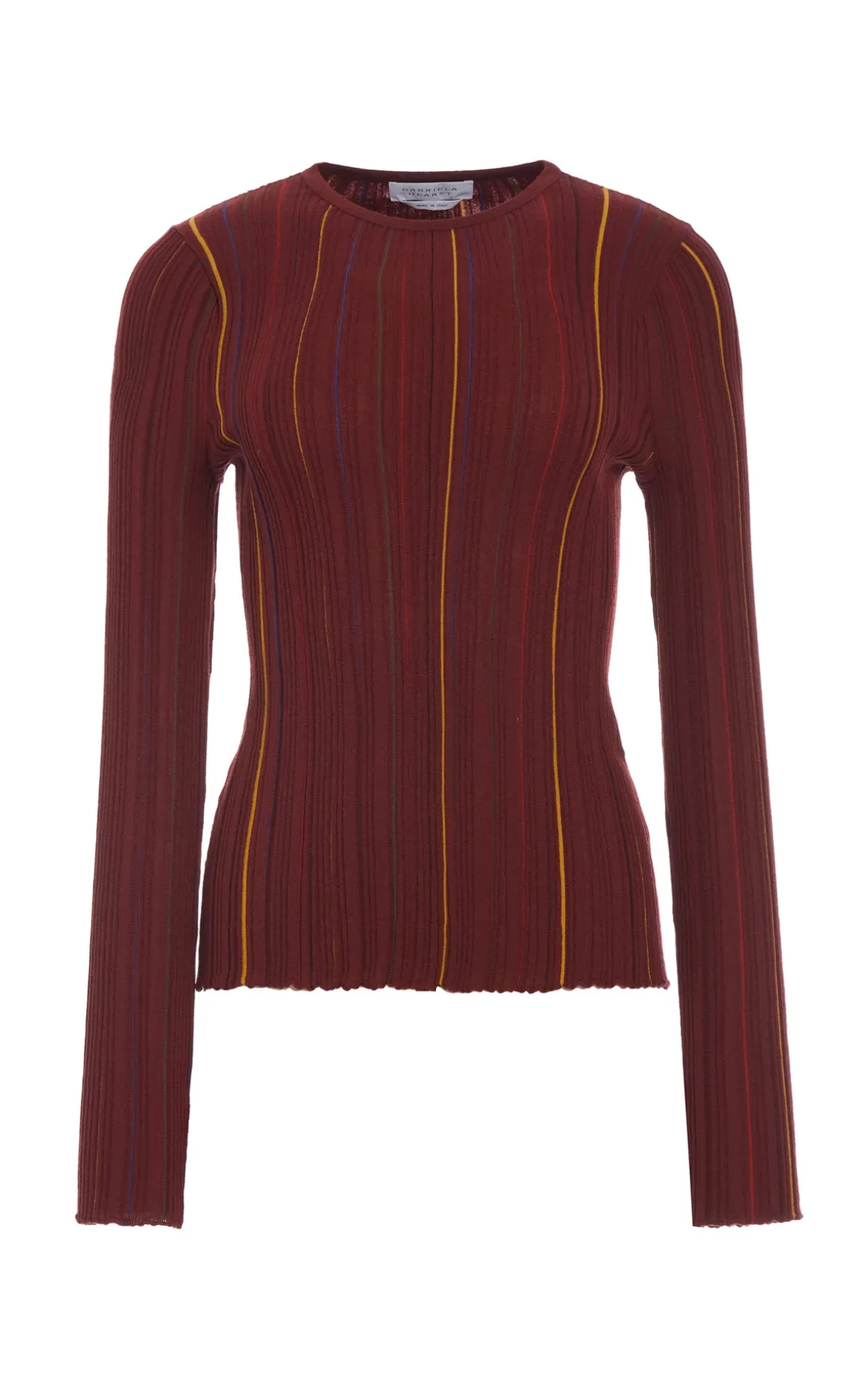 Augie Pinstripe Knit Sweater in Burnt Sienna Merino Wool