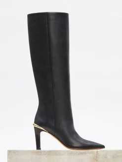 Aura High Heel Stiletto Tall Boot in Black Leather