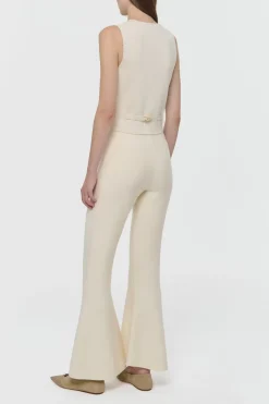 Ayala Flare Cropped Knit Pant in Off White Merino Wool Cashmere