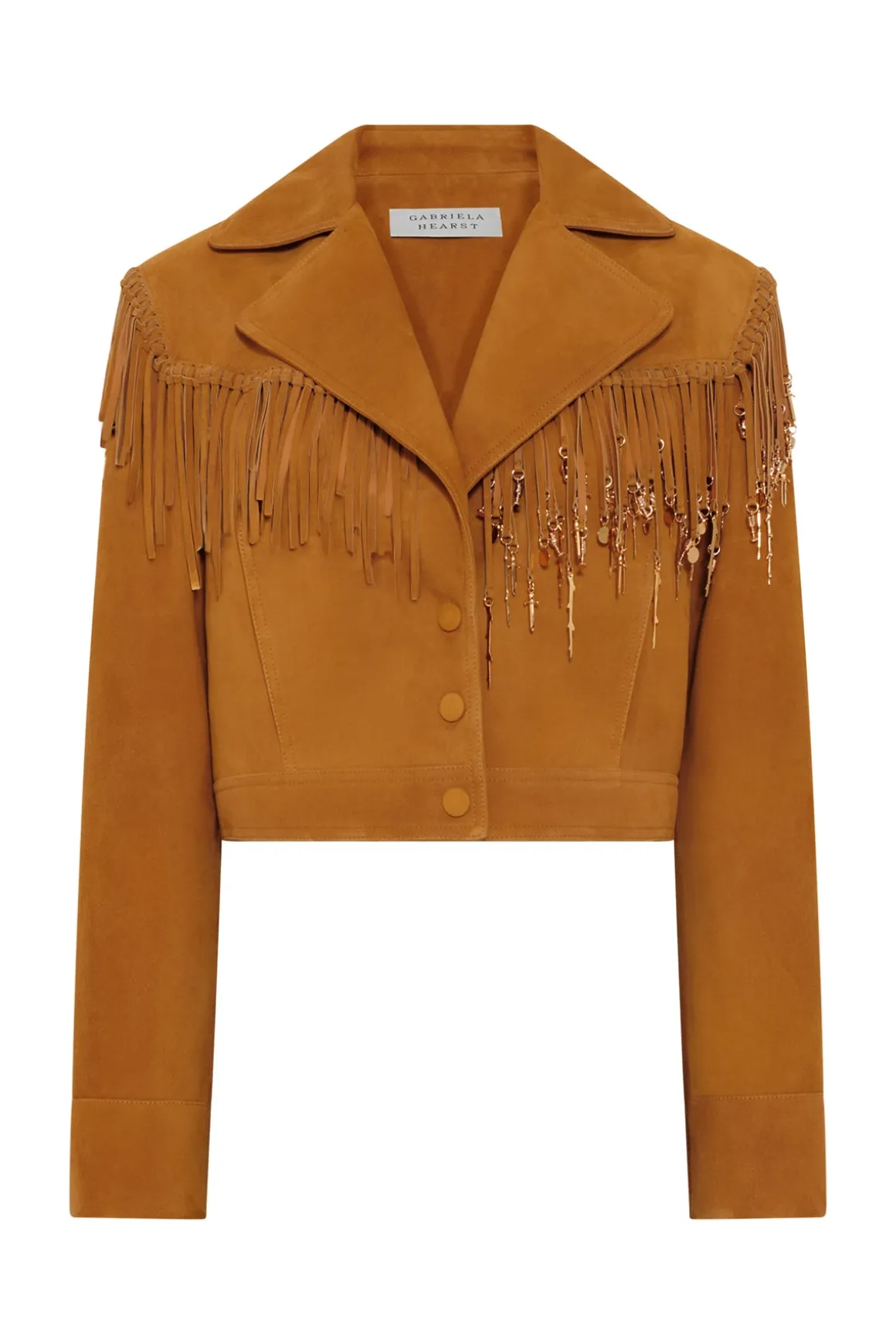 Azra Fringe Jacket in Cashew Suede with Charms