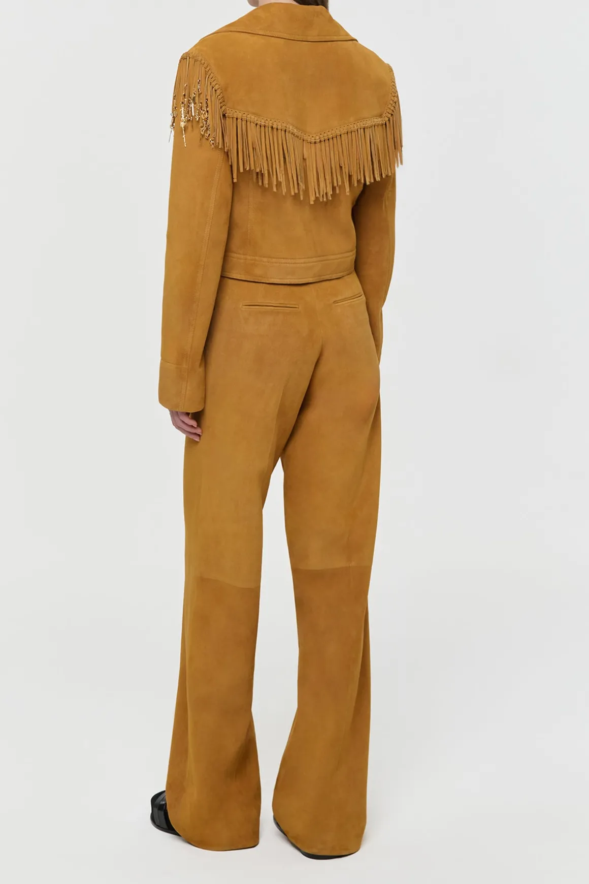 Azra Fringe Jacket in Cashew Suede with Charms