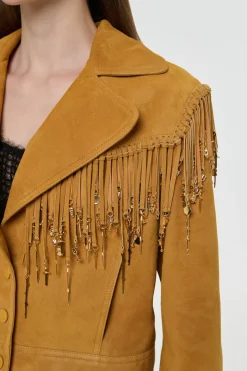 Azra Fringe Jacket in Cashew Suede with Charms