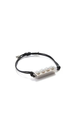 Bar Bracelet in Platinum with Pearls