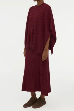 Baron Knit Cropped Poncho in Bordeaux Merino Wool Cashmere