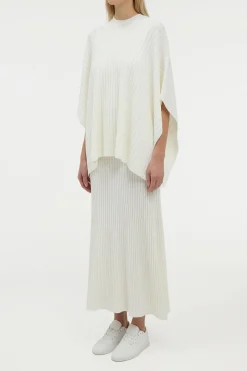 Baron Knit Cropped Poncho in Ivory Merino Wool Cashmere