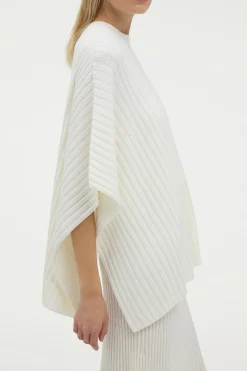 Baron Knit Cropped Poncho in Ivory Merino Wool Cashmere