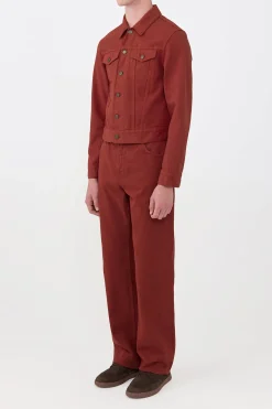 Barry Trucker Jacket in Burnt Sienna Recycled Cotton Denim