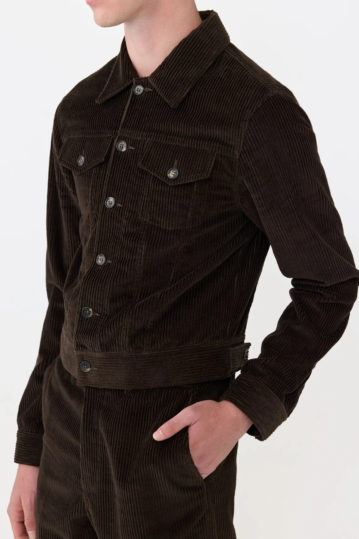 Barry Trucker Jacket in Chocolate Fine Cashmere Corduroy