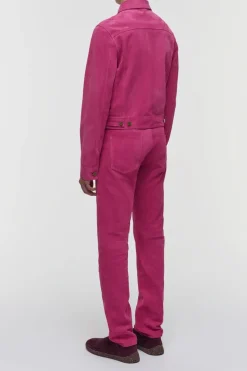 Barry Trucker Jacket in Fuchsia Suede Corduroy