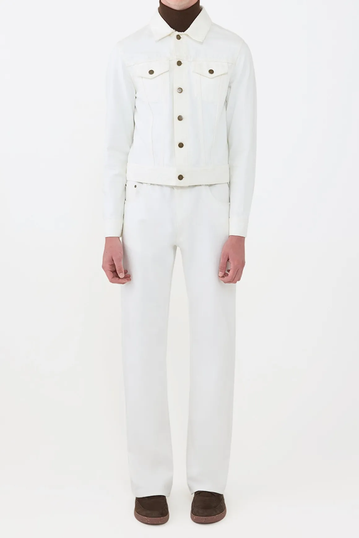 Barry Trucker Jacket in White Recycled Cotton Denim