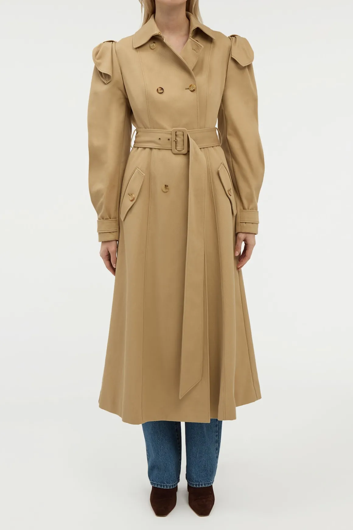 Benedict Trench Coat in Camel Sea Island Cotton Twill