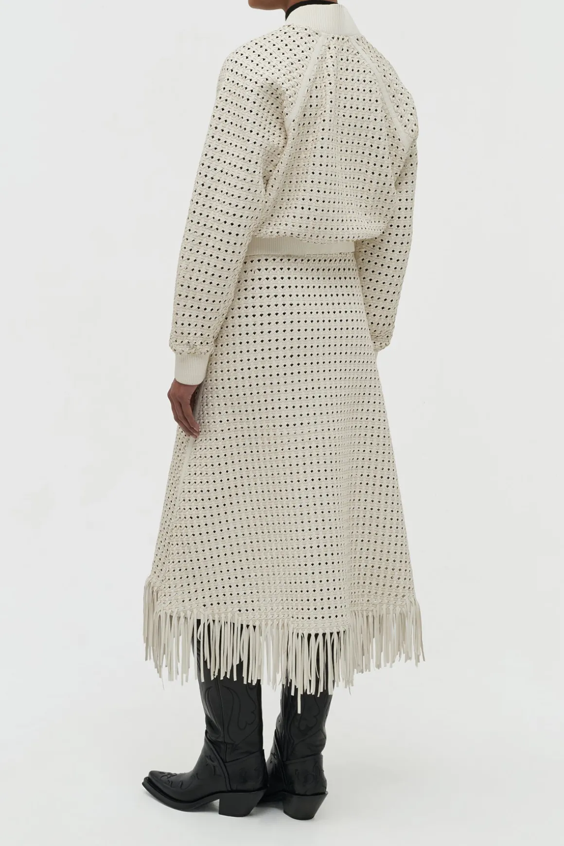 Bennie Midi Skirt in White Woven Leather