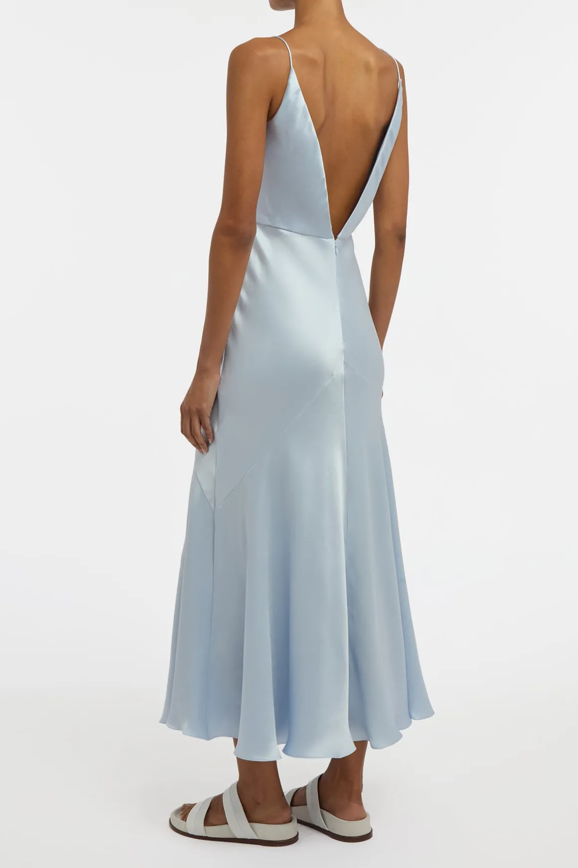 Brigita Slip Dress in Light Blue Silk Satin