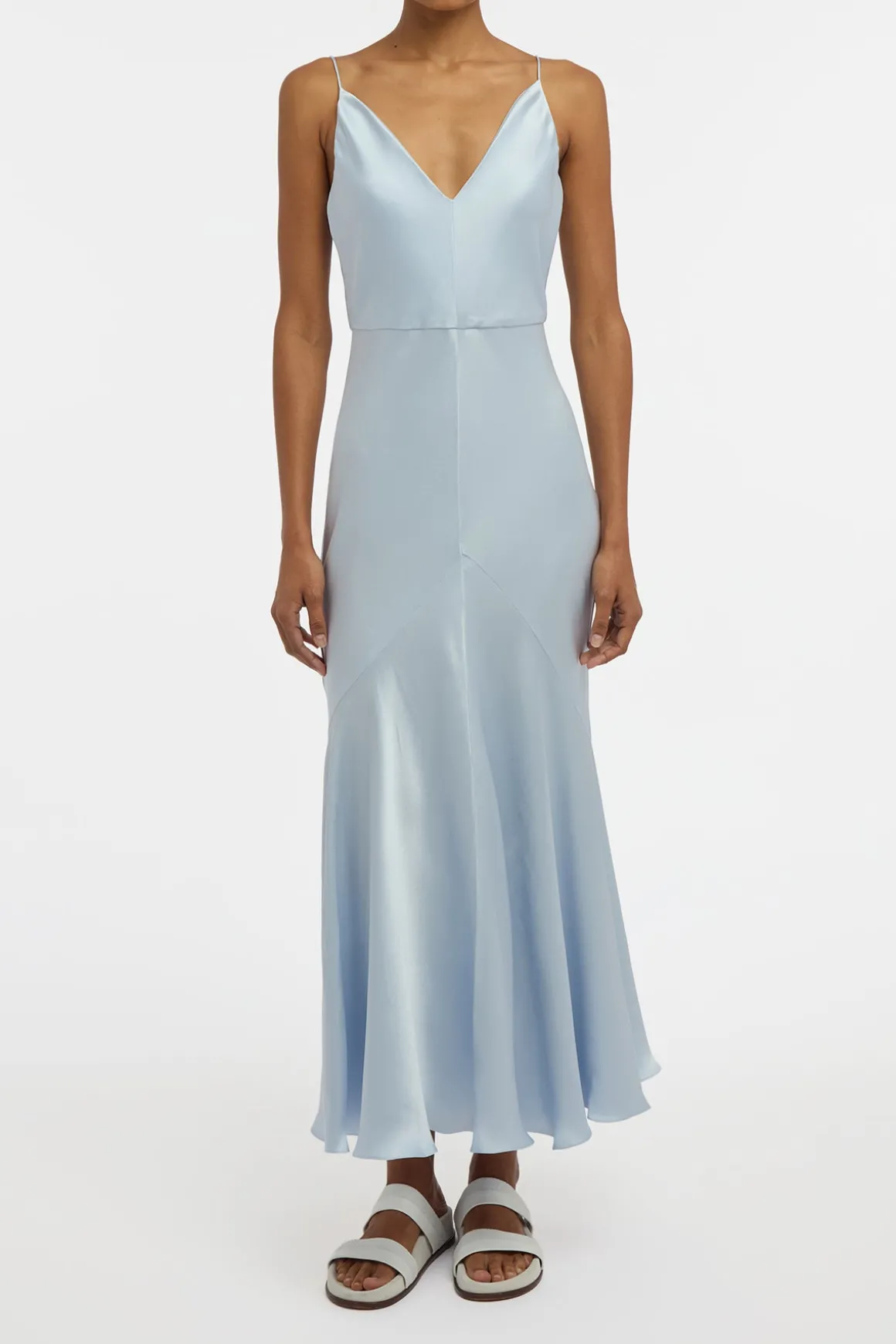 Brigita Slip Dress in Light Blue Silk Satin