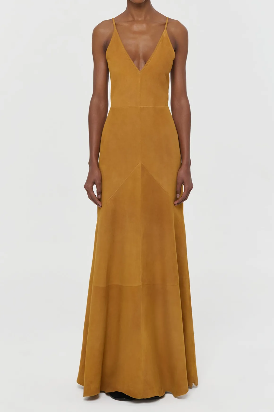 Brigita Slip Maxi Dress in Cashew Suede