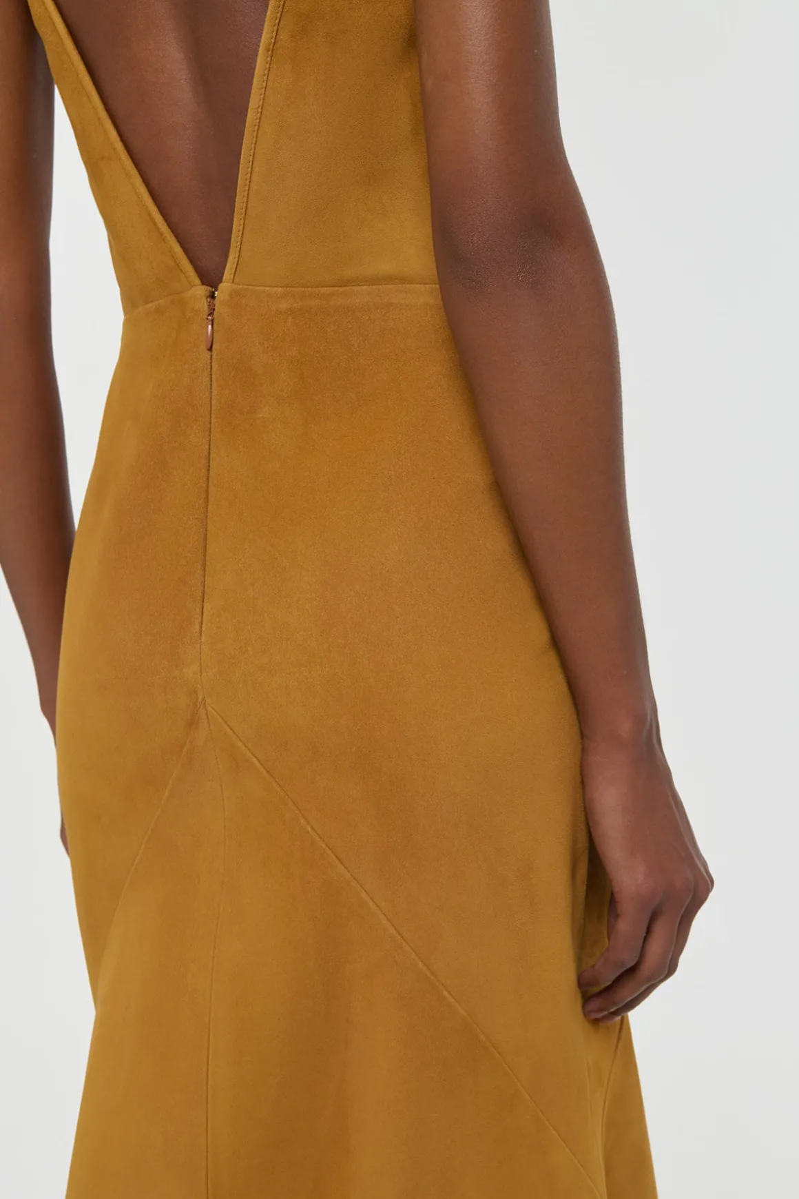 Brigita Slip Maxi Dress in Cashew Suede