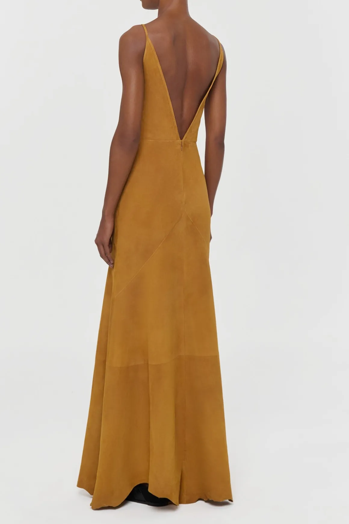 Brigita Slip Maxi Dress in Cashew Suede
