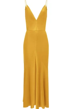 Brigita Slip Maxi Dress in Golden Birch Silk Satin