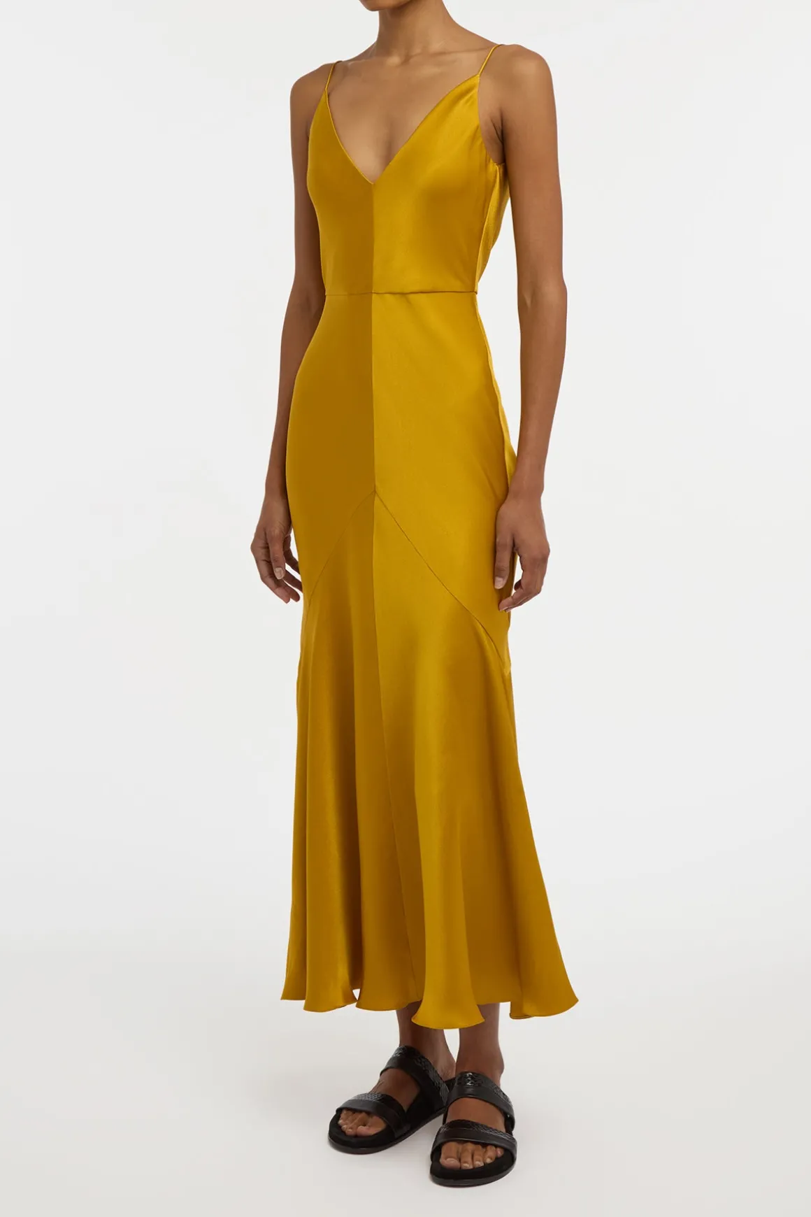 Brigita Slip Maxi Dress in Golden Birch Silk Satin
