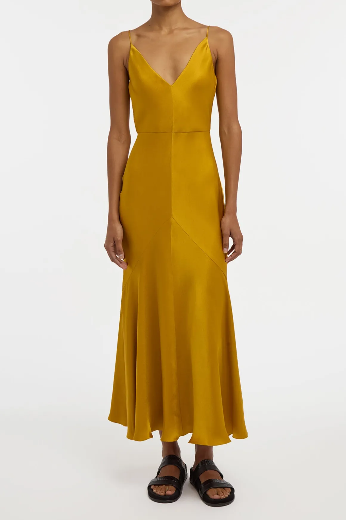 Brigita Slip Maxi Dress in Golden Birch Silk Satin