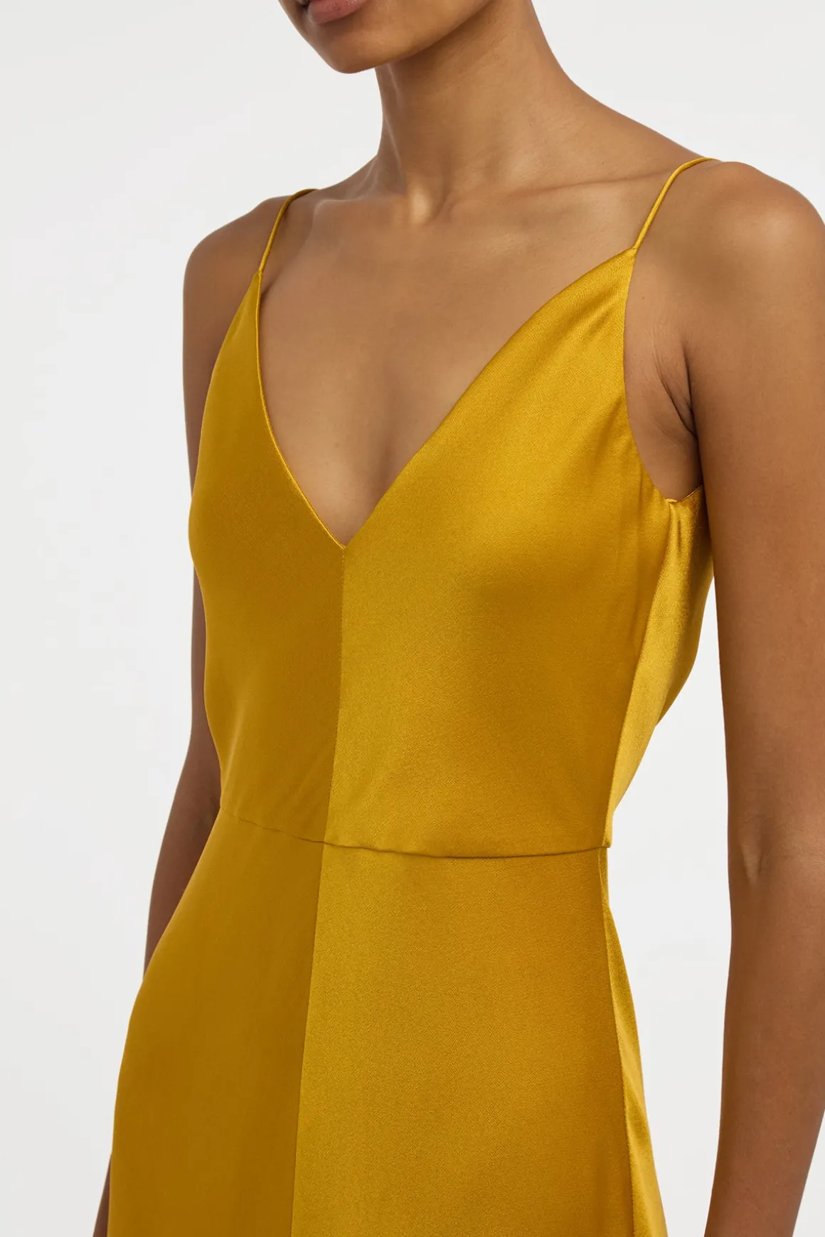 Brigita Slip Maxi Dress in Golden Birch Silk Satin