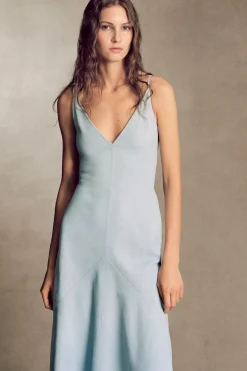 Brigita Slip Maxi Dress in Light Blue Suede