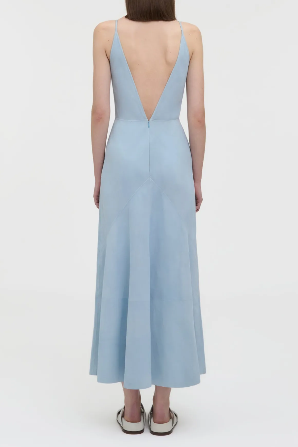 Brigita Slip Maxi Dress in Light Blue Suede