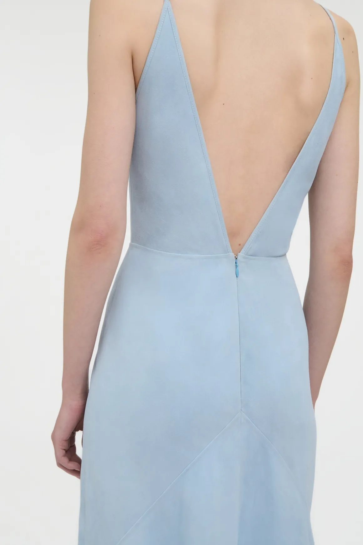 Brigita Slip Maxi Dress in Light Blue Suede