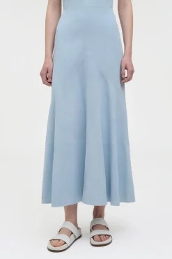 Brigita Slip Maxi Dress in Light Blue Suede
