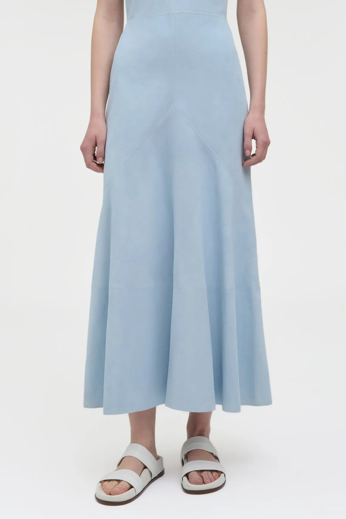 Brigita Slip Maxi Dress in Light Blue Suede