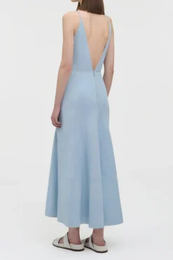 Brigita Slip Maxi Dress in Light Blue Suede