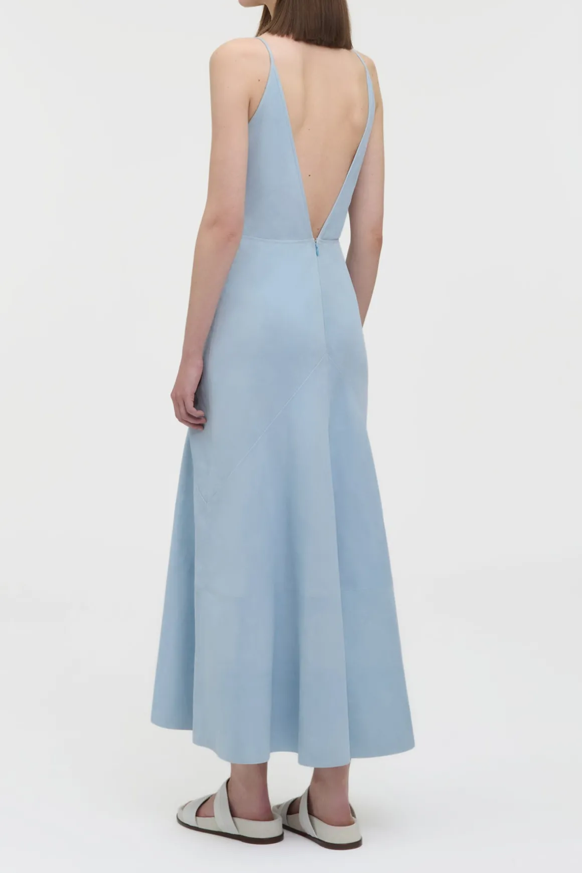Brigita Slip Maxi Dress in Light Blue Suede
