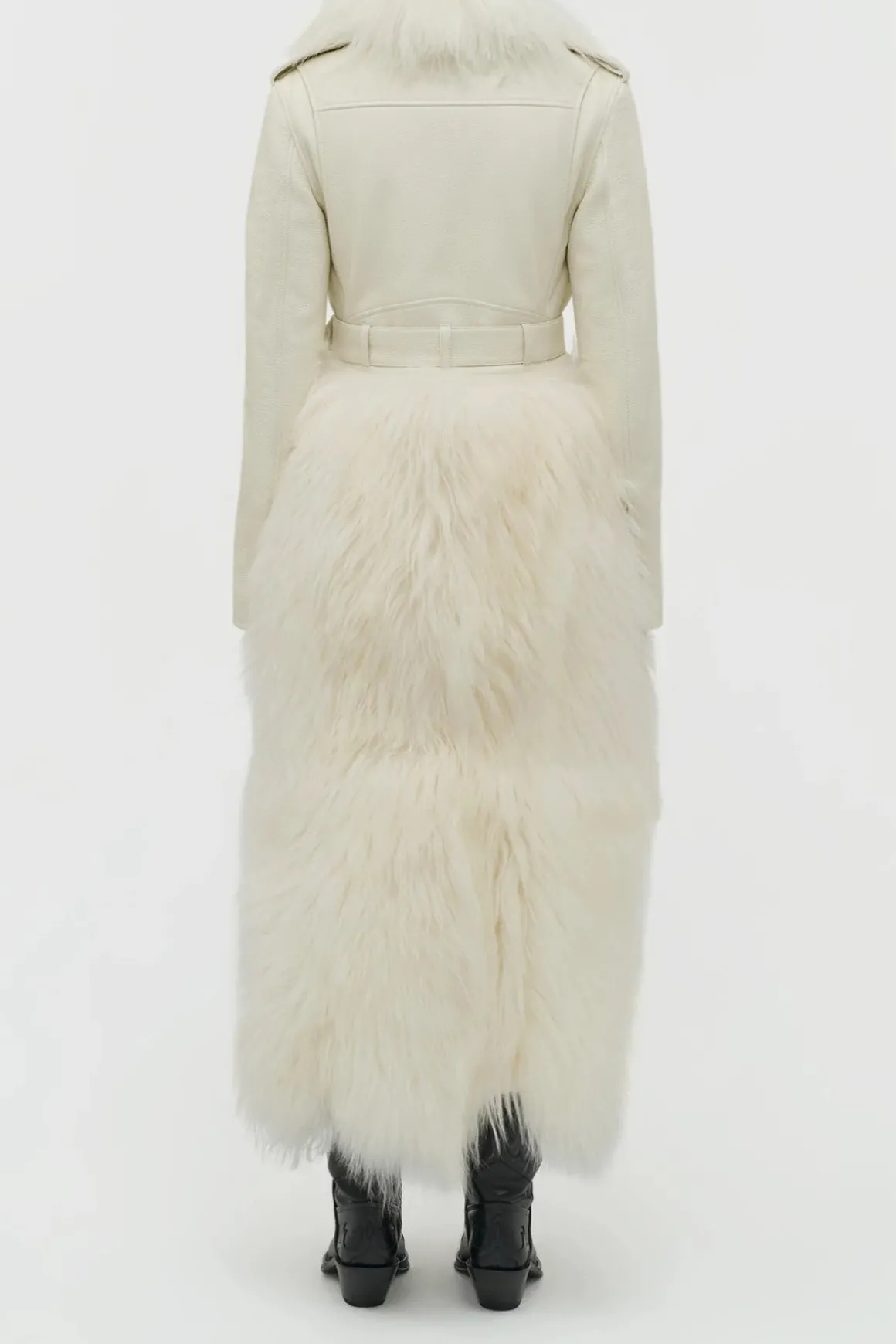 Brymwylf Convertible Coat in White Textured Leather & Cashmere Shearling