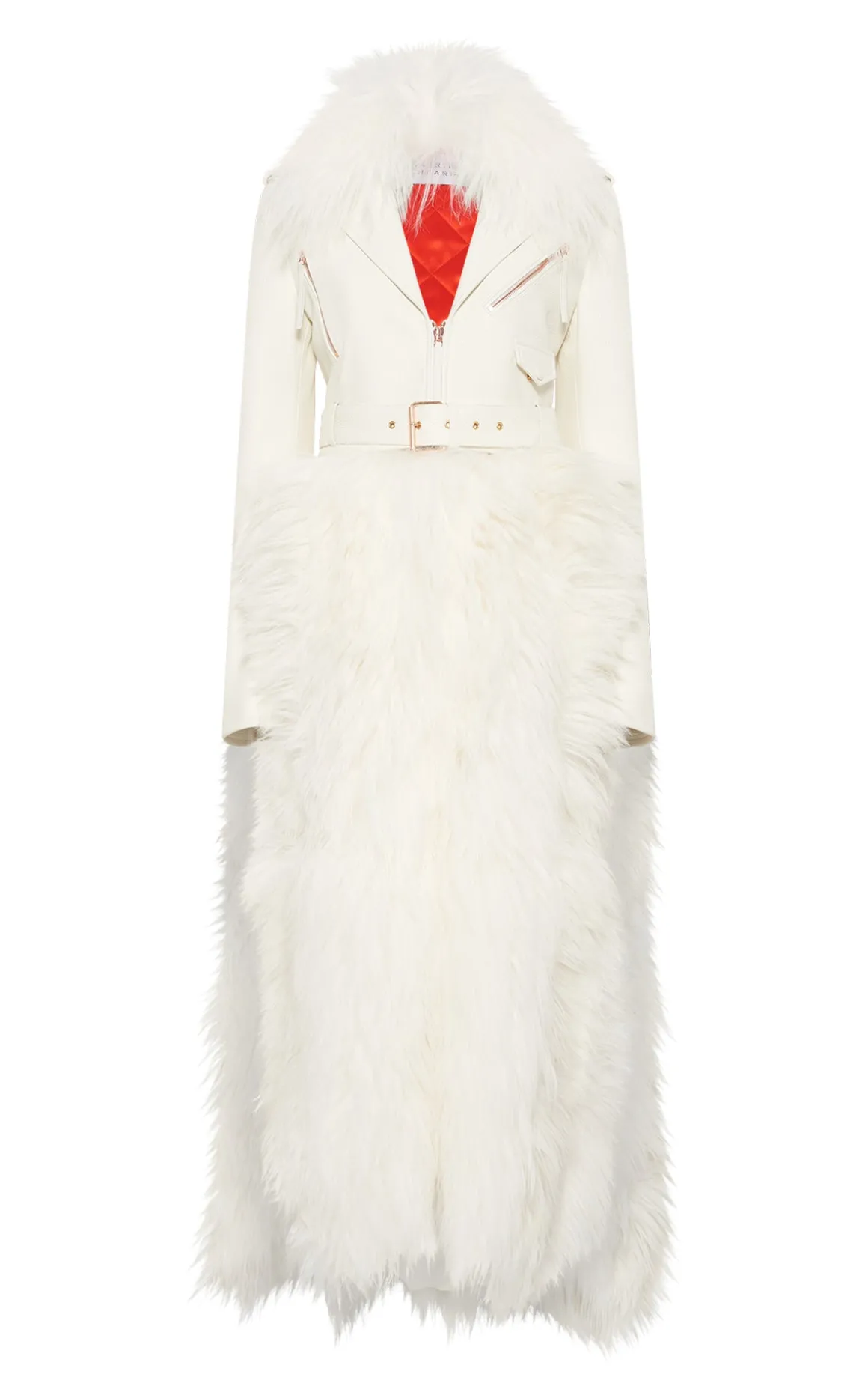 Brymwylf Convertible Coat in White Textured Leather & Cashmere Shearling