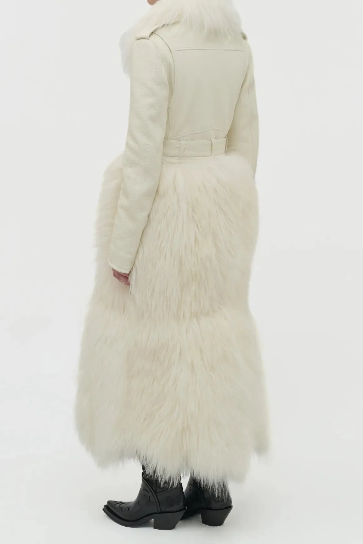 Brymwylf Convertible Coat in White Textured Leather & Cashmere Shearling