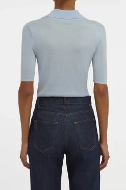 Caius Knit Short Sleeve Polo in Halogen Blue Cashmere Silk