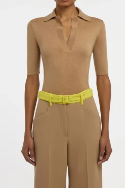 Caius Knit Short Sleeve Polo in Camel Cashmere Silk