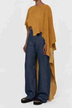 Calian Raw Cut Cape In Cashew Suede