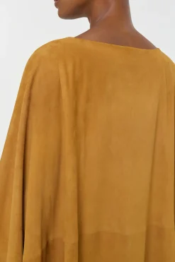Calian Raw Cut Cape In Cashew Suede