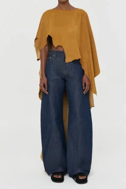 Calian Raw Cut Cape In Cashew Suede