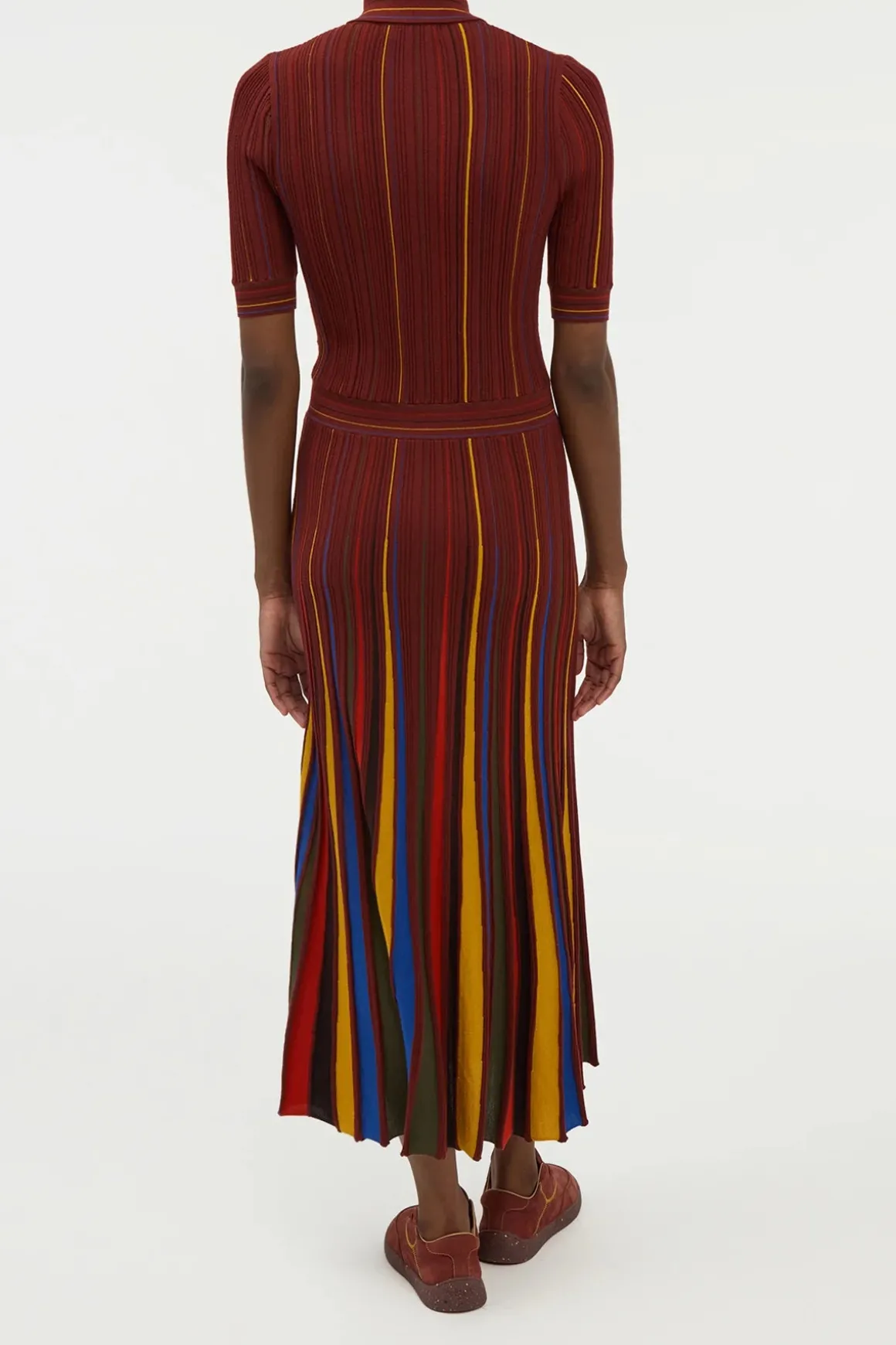 Calypso Pinstripe Knit Midi Dress Burnt Sienna Merino Wool