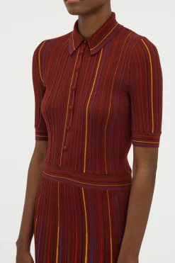 Calypso Pinstripe Knit Midi Dress Burnt Sienna Merino Wool