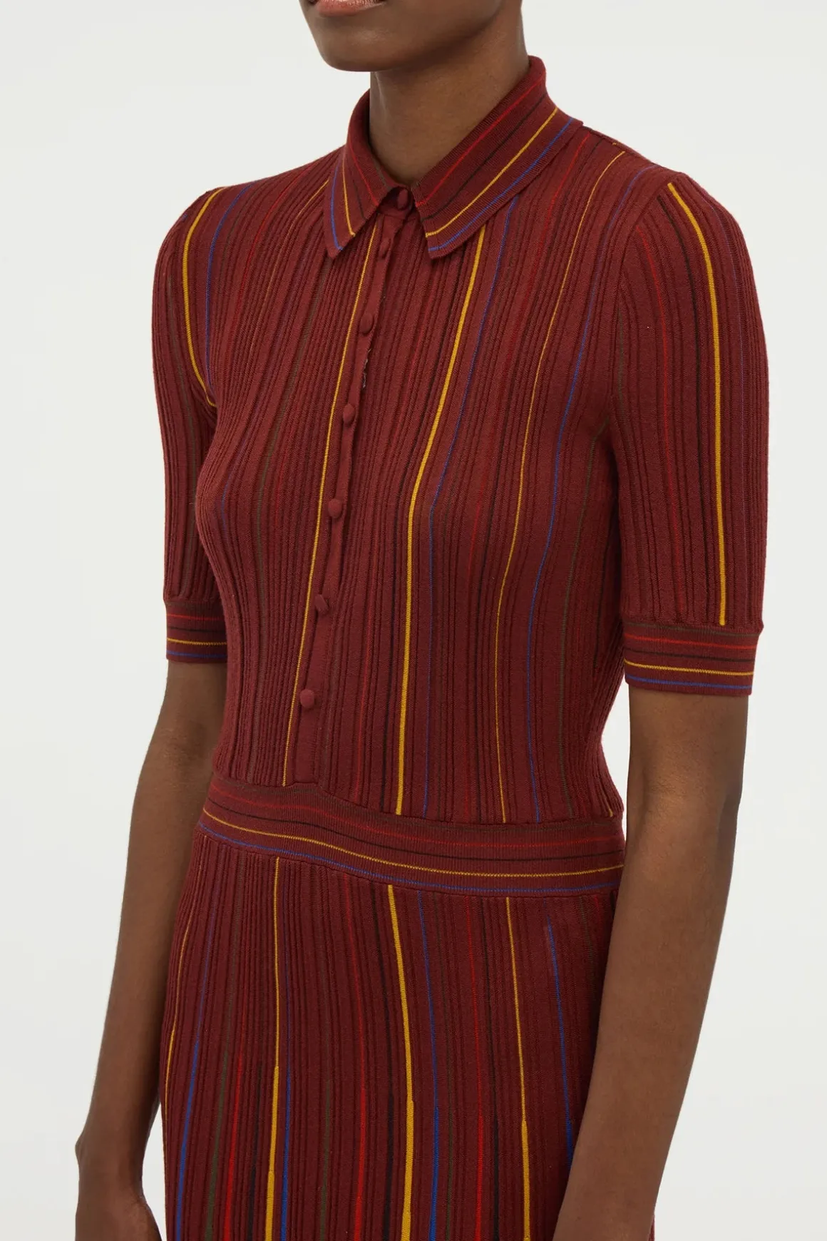 Calypso Pinstripe Knit Midi Dress Burnt Sienna Merino Wool