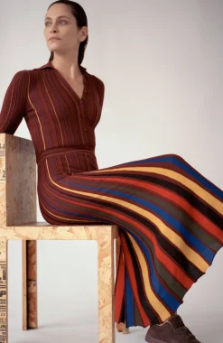 Calypso Pinstripe Knit Midi Dress Burnt Sienna Merino Wool