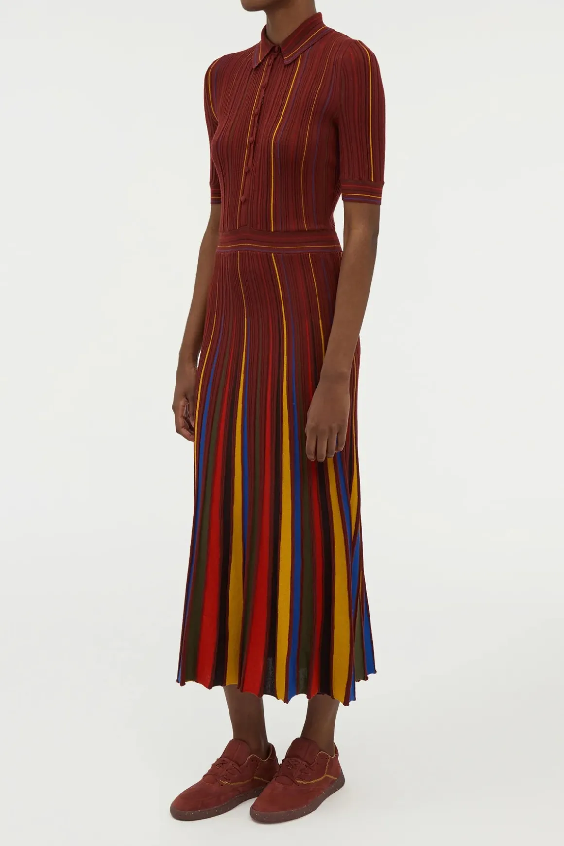 Calypso Pinstripe Knit Midi Dress Burnt Sienna Merino Wool