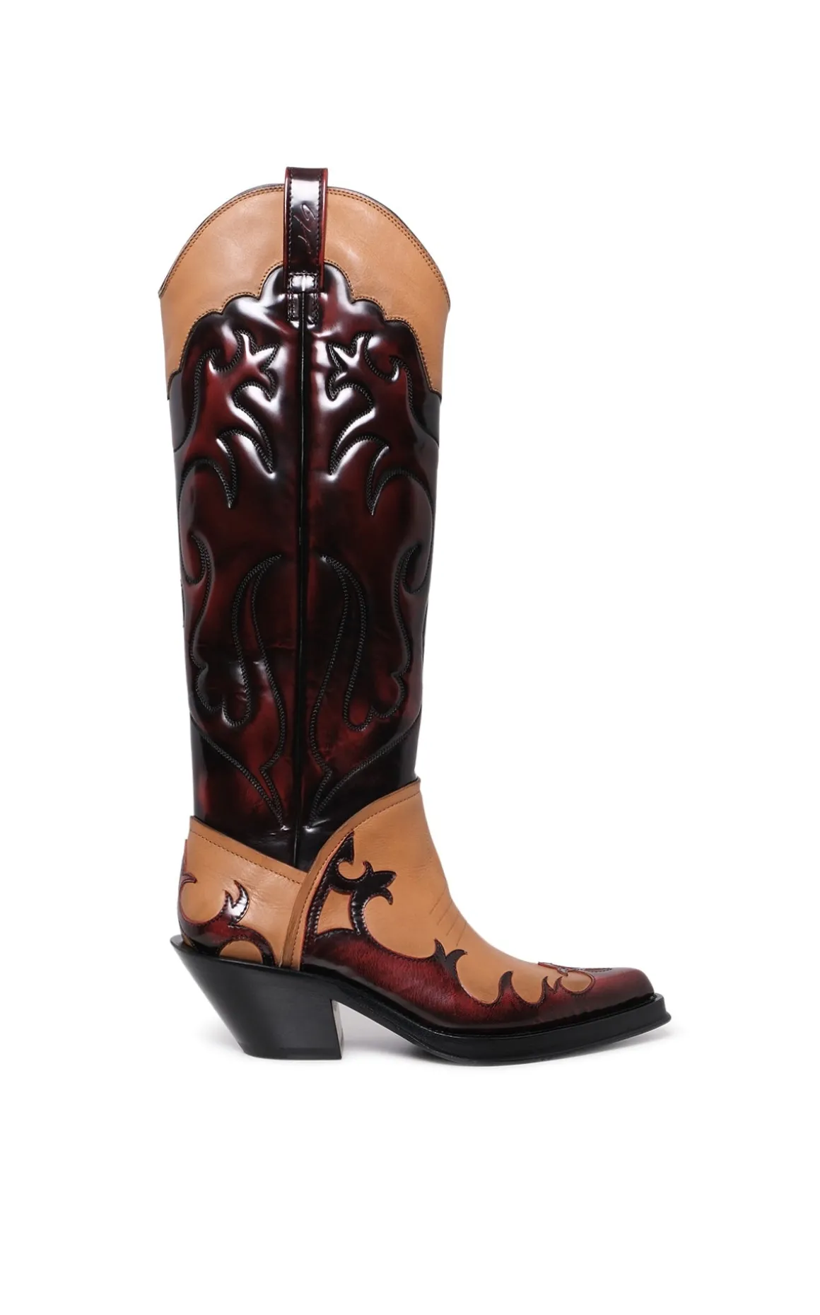 Capitana Cowboy Boot in Light Brown & Red Pearlized Leather