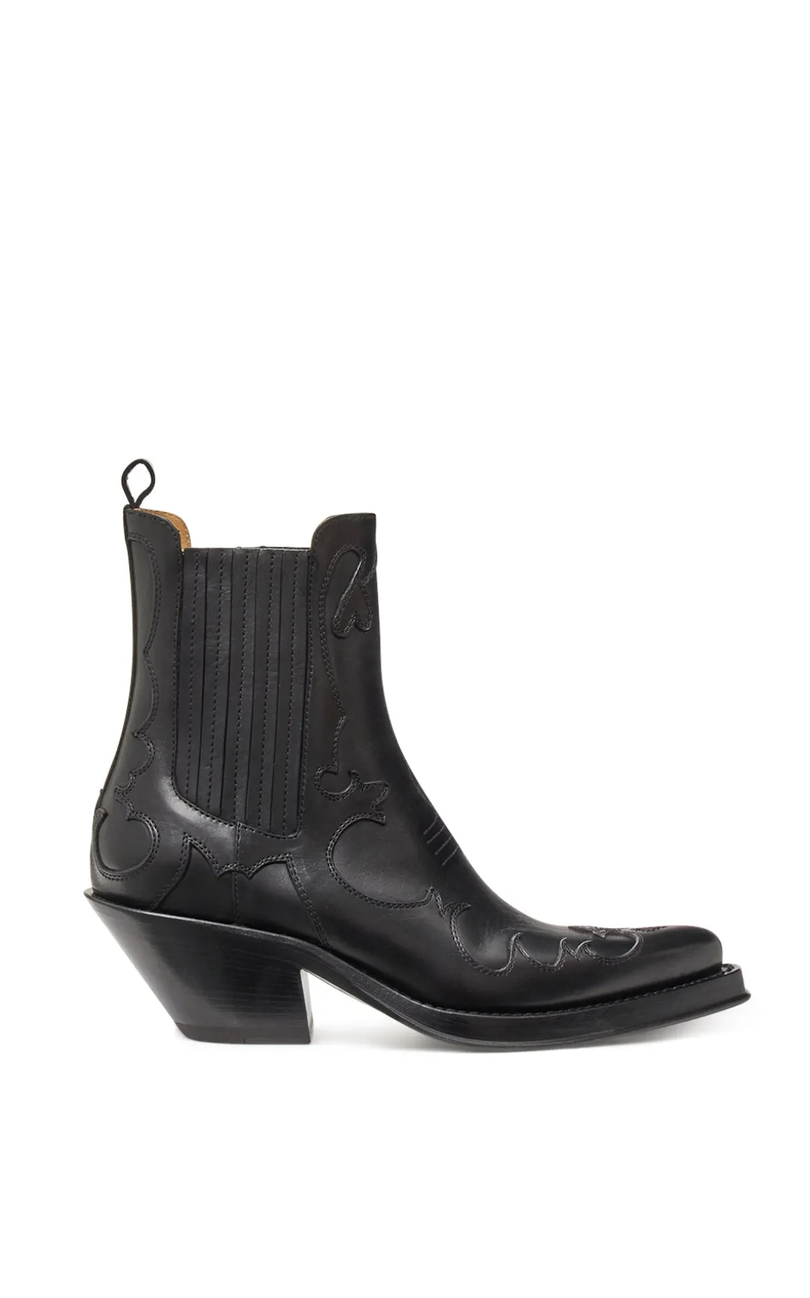Cassidy Cowboy Ankle Boot in Black Leather